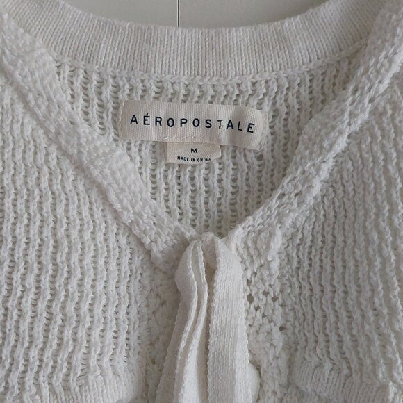 Aeropostale White Cropped Tie-Front Crop Top Women's Size M - Picture 3 of 11